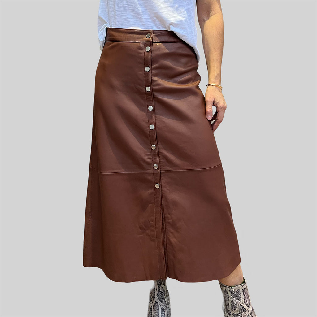 Pollera cuero café MNG talla S