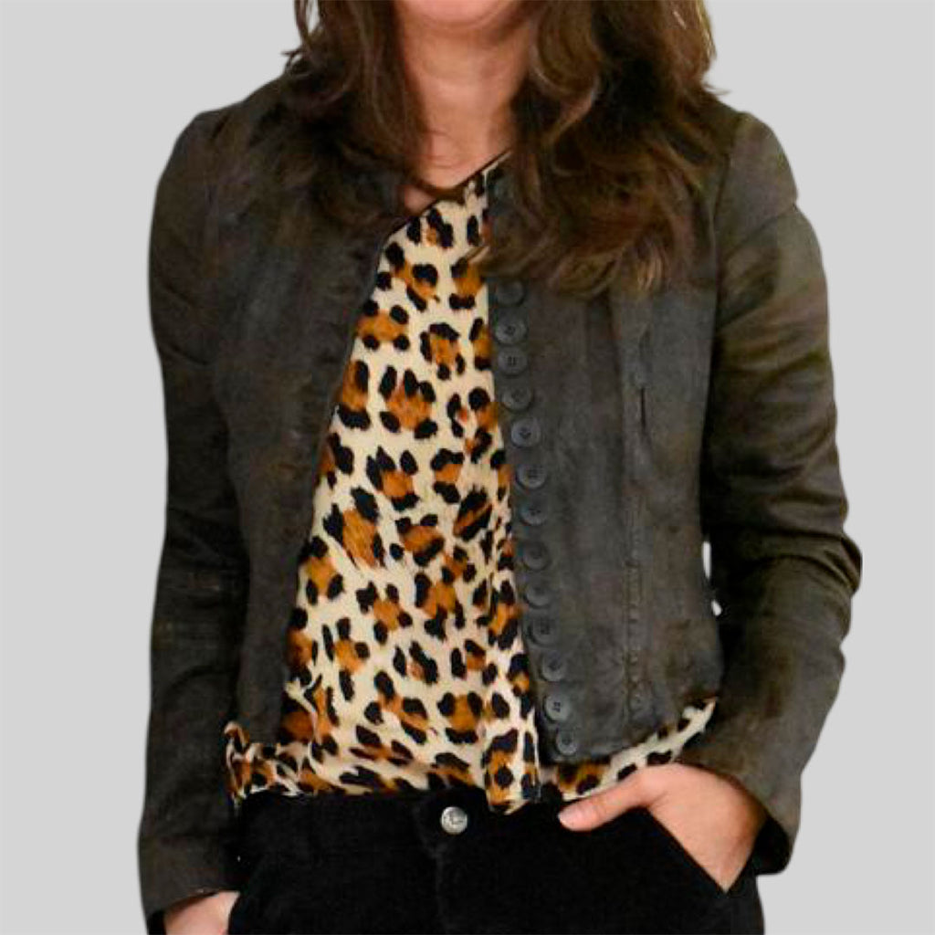 Chaqueta cuero café All Saints talla 10