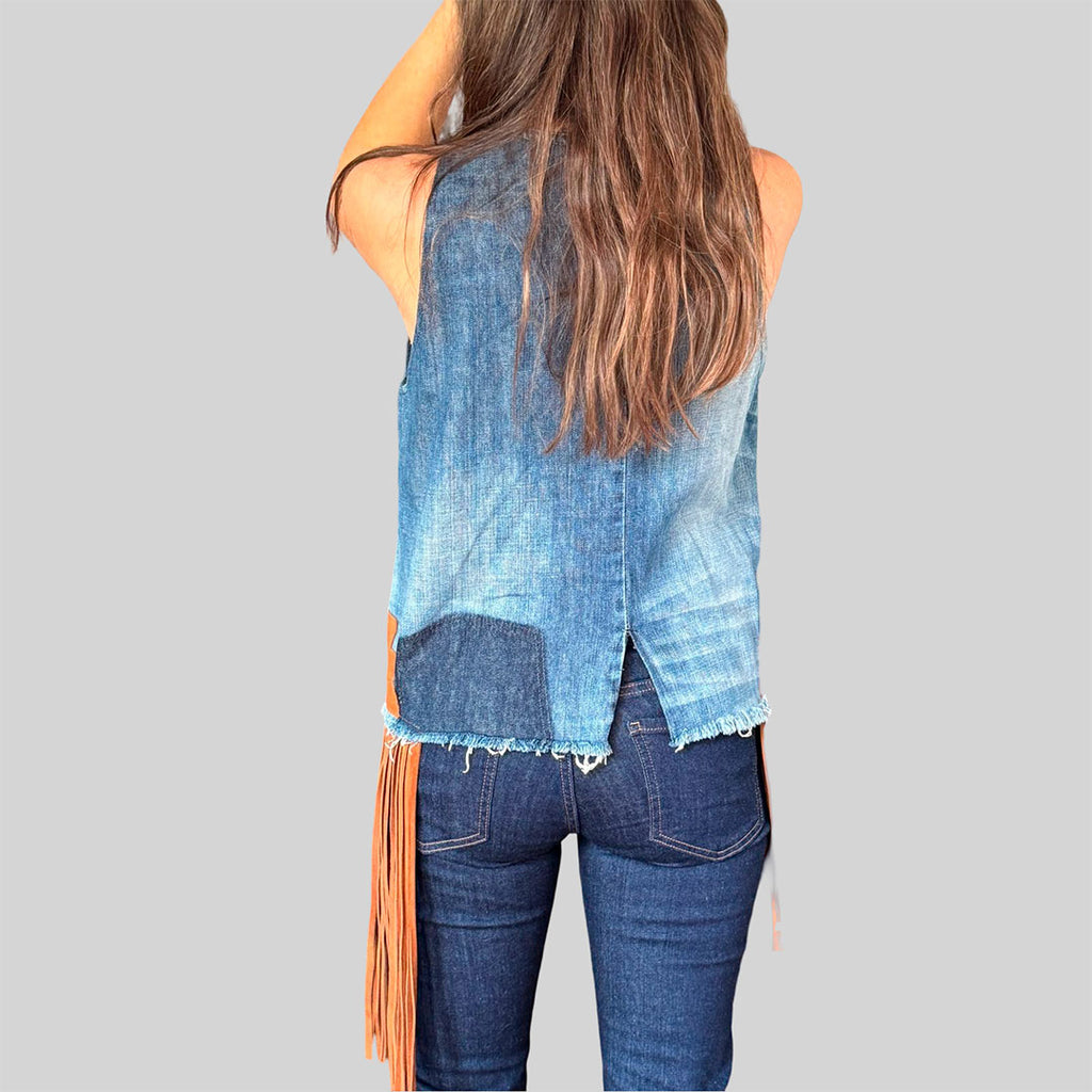 Top jeans con flecos Bendito Leather talla S