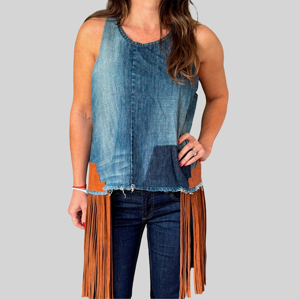 Top jeans con flecos Bendito Leather talla S